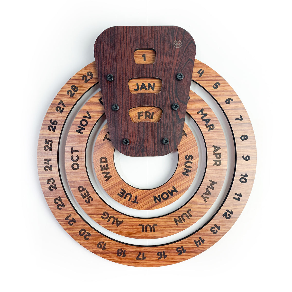 Wooden Rotating Circular Perpetual Calendar (Dual Tone Brown Beige ...