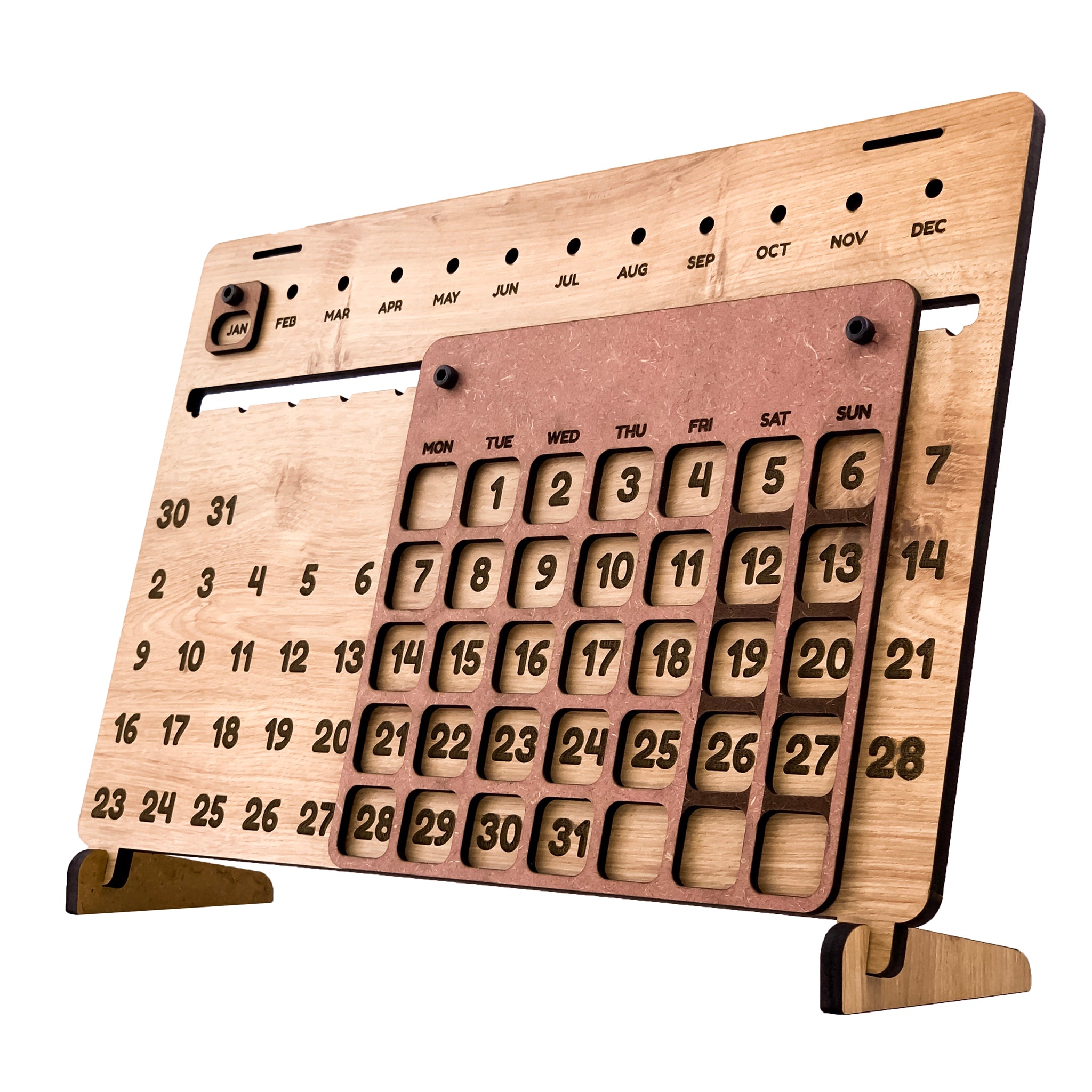 Perpetual Rectangular Calendar, 16 Inch, Beige Oakwood Finish