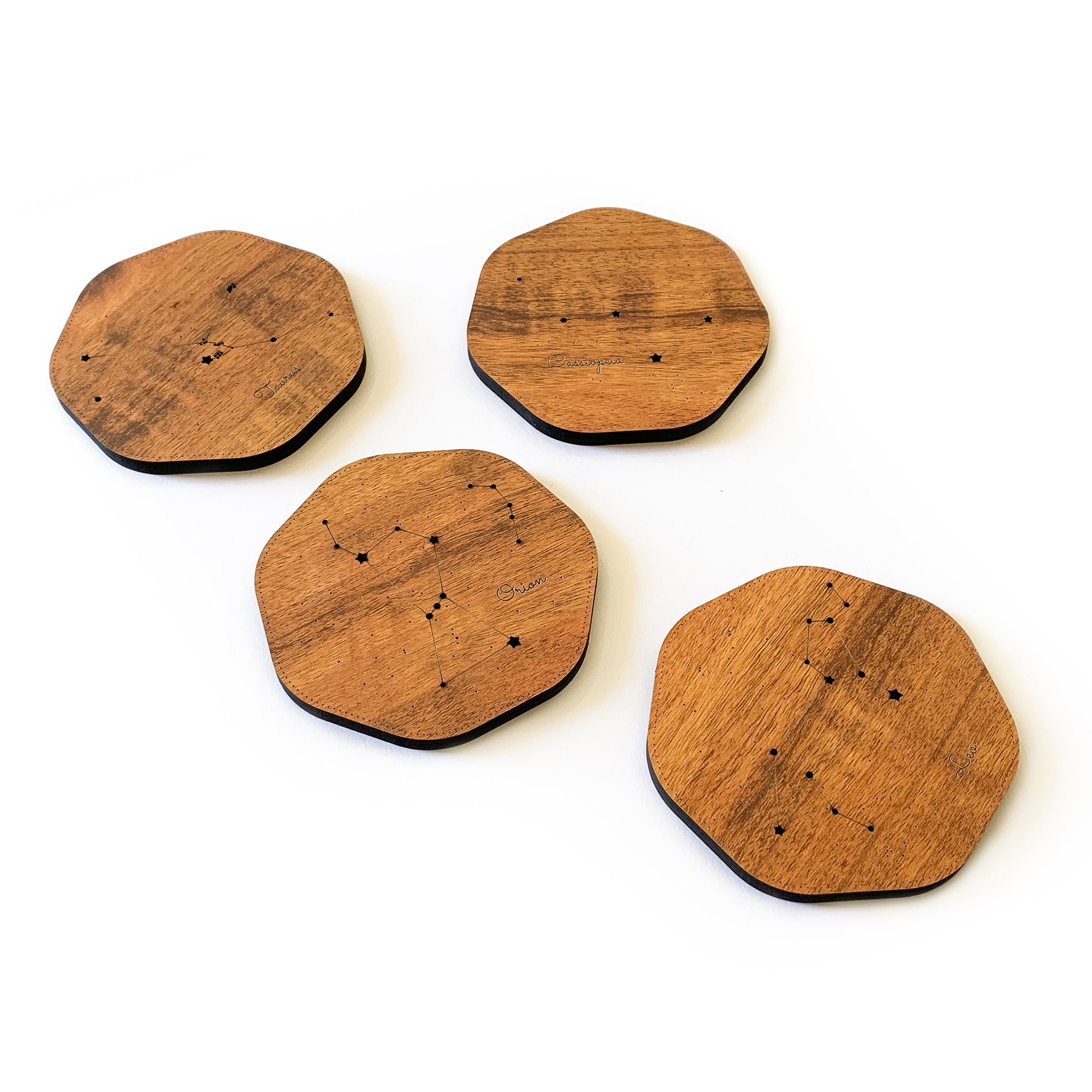 Constellation Coasters, Orion Leo Cassiopeia Taurus, Set Of 4, Red Teakwood - Image 2