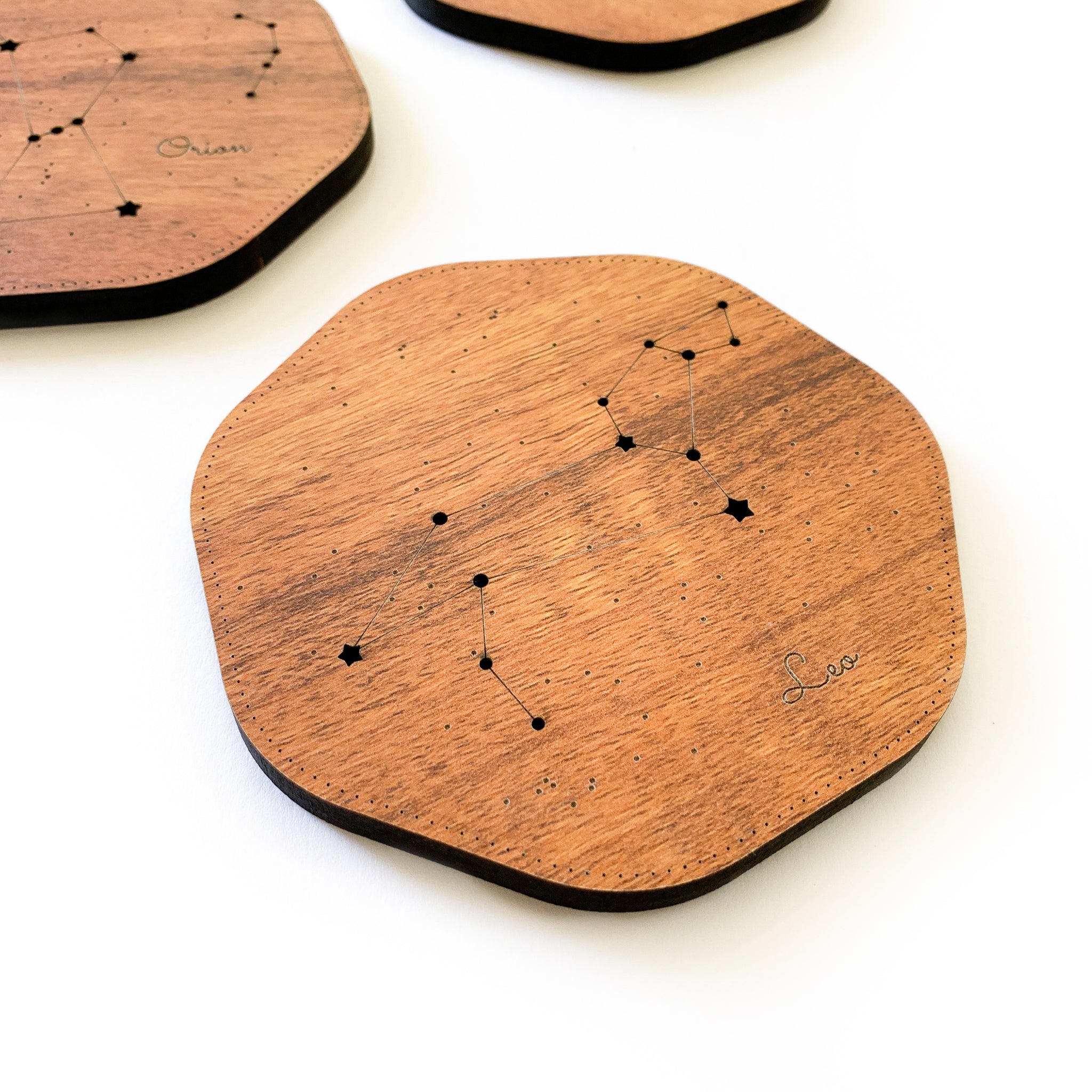 Constellation Coasters, Orion Leo Cassiopeia Taurus, Set Of 4, Red Teakwood - Image 6