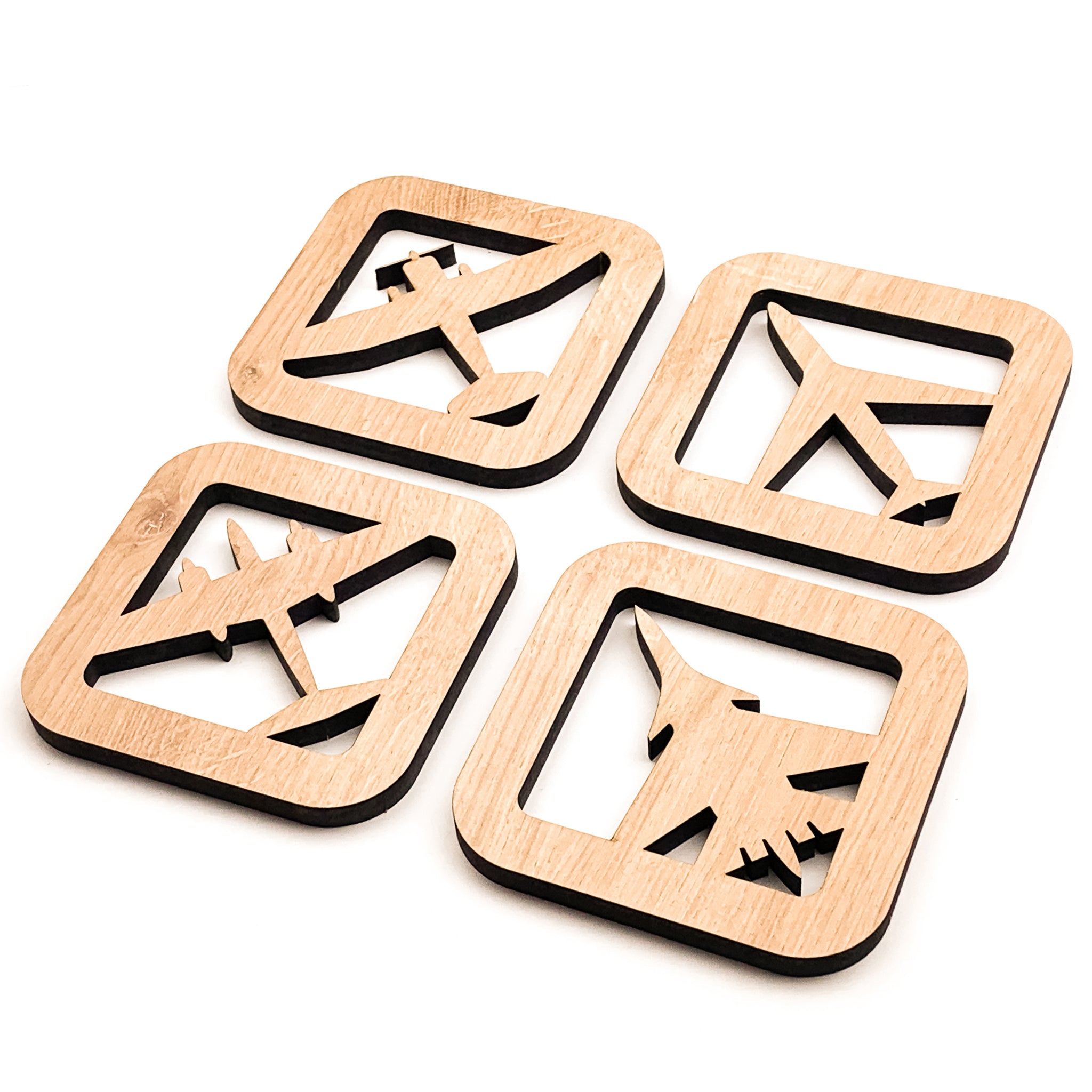Planes Coasters, Set Of 4, Beige Oakwood