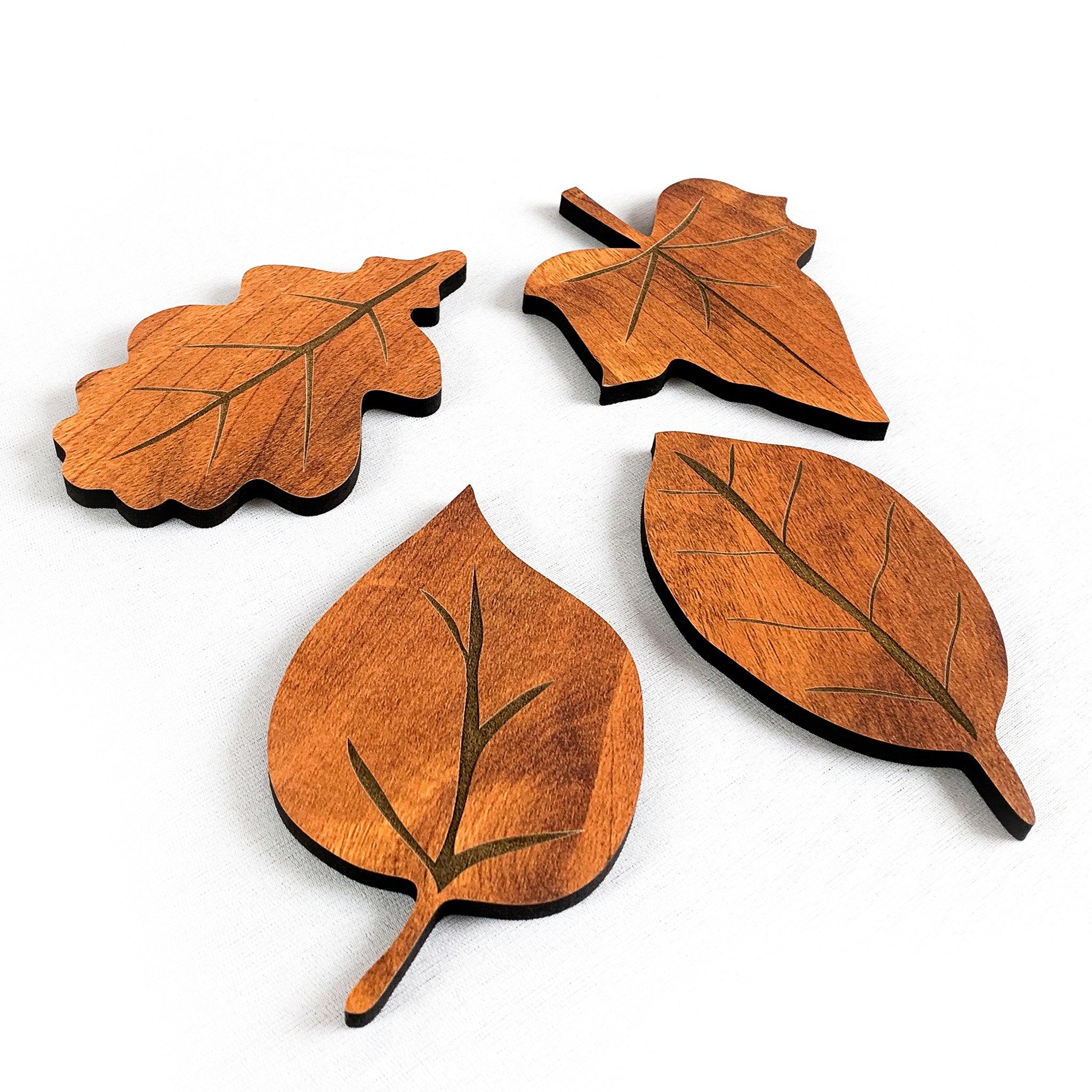 Leaves Coasters, Set Of 4, Red Teakwood