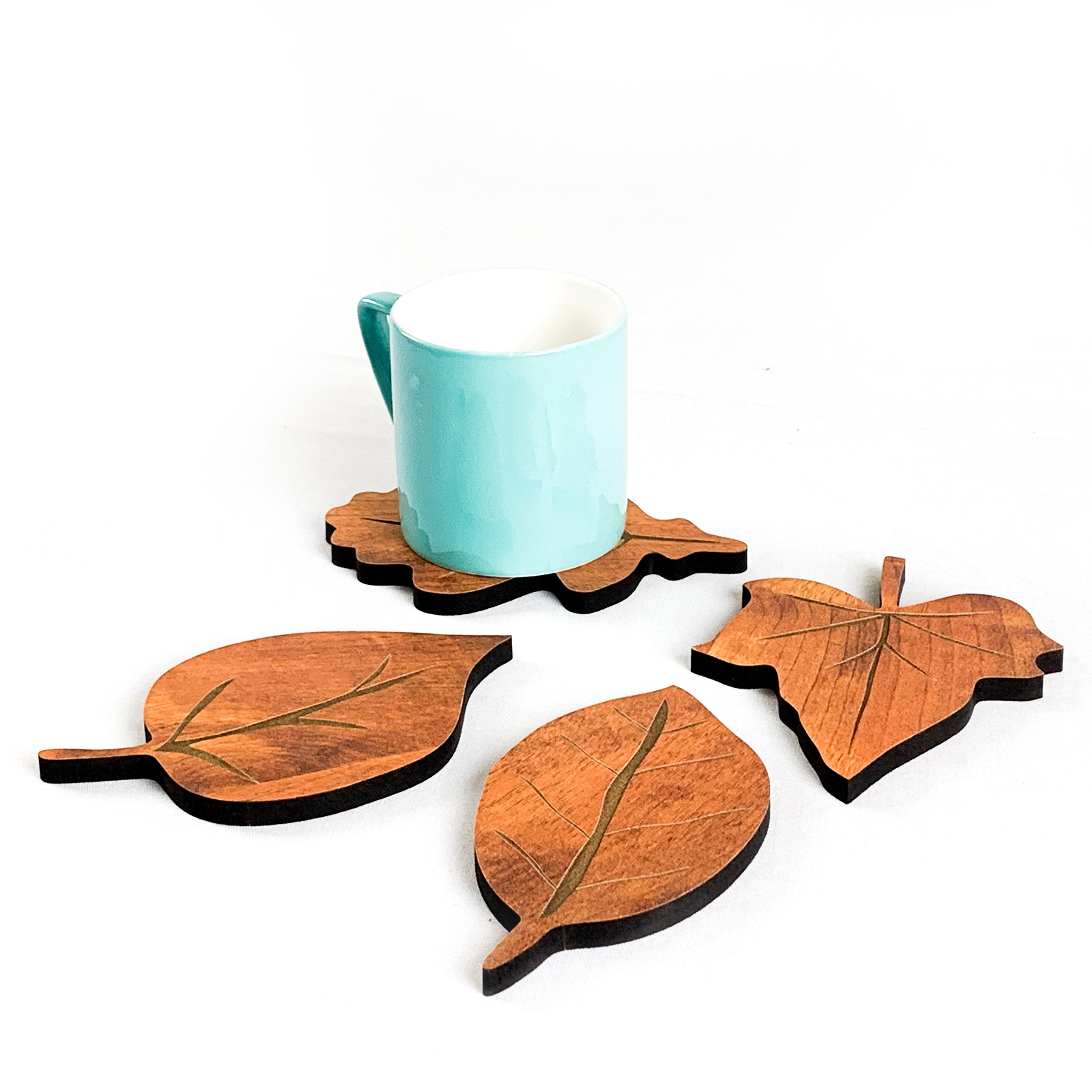 Leaves Coasters, Set Of 4, Red Teakwood - Image 3