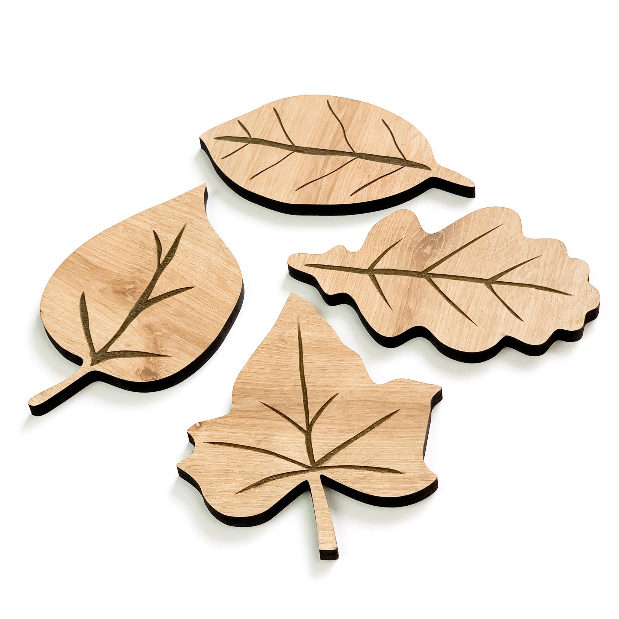 Leaves Coasters, Set Of 4, Beige Oakwood